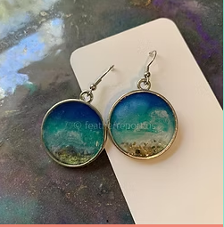 Ocean Beach and Cloud Dangle Earrings Silvertoned Metal