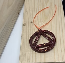 Sobriety AA symbol cast in resin cherry bomb snowflake ornament