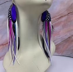 Long Feather Earrings Hot Purple Pink Sky Blue White Hippy Feather Jewelry