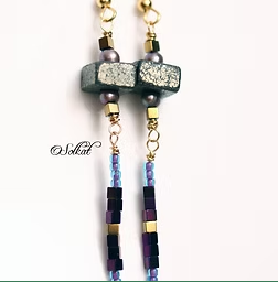 Pyrite Purple Pearl Beaded Earrings Handmade USA