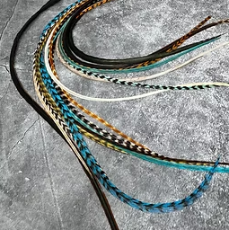 XXL hair feather extensions loose rooster feathers 14"-21" turquoise/natural