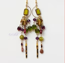 Purple Green Crystal Chandelier Earrings Moroccan