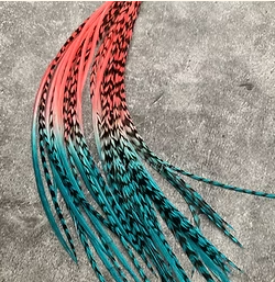 Cranberry Teal Ombre Medium Length Rooster Feathers for Crafts Extensions Fishin