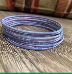 7 handmade bangle bracelets patina copper blue pastel pink forged jewelry