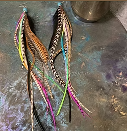 Feather Earrings Gypsy Boho Earrings Pink Turquoise Accents