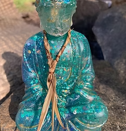 Clear Headed Buddha Figurine Aqua Turquoise Gold Handmade Yoga Room Gift
