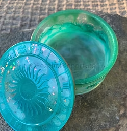 Green Seafoam Pearl Sun Stash Jar with Lid Top Handmade Astrologers Box