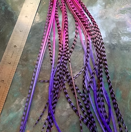 Pink Purple Rooster Hair Feathers Grizzly Solids Long Feather Extensions x20