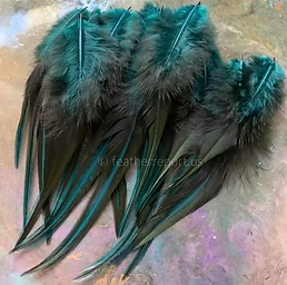 Mallard Green Craft Feathers Laced Rooster Saddle Teal and Black 16 per pack