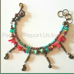 Boho Anklet Turquoise Coral Brass Jingle Jewelry