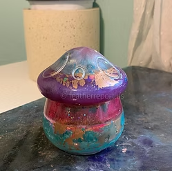 Mushroom stash jar with lid purple coral pink turquoise blue gold