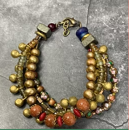 Autumn Relic One-of-a-Kind Artisan Multi-Strand Bracelet Cloisonné, Goldstone