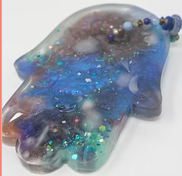 Hamsa Hand Resin Art Rearview Mirror Window Ornament Blue Galaxy Art