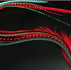 Emerald Teal Red Bonded Hair Feathers Long Fluffy