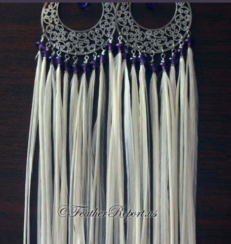 Boho Wedding Long Feather Earrings White Amethyst