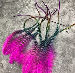 Extra long grizzly rainbow rooster feather extensions14-17inch pack of 10
