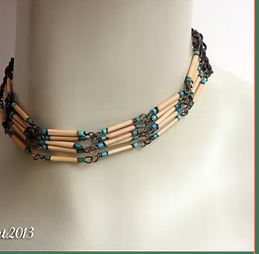 Wood Turquoise Native American Style Beaded Choker