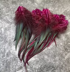 Laced Rooster Saddle Feathers Colored Mulberry