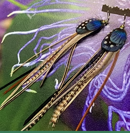 Medium Long Feather Earrings Tan Beige Blue Natural Feathers Jewelry By Solkat