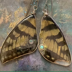 Monarch butterfly earrings real wings sterling silver cruelty free real opals