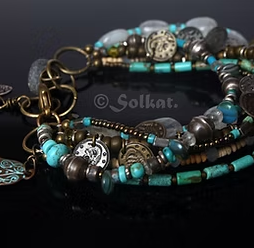 Turquoise Moonstone Gypsy Bangle Bracelet Beaded