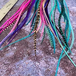 Pink turquoise purple hair feather extensions bulk pack of 80