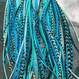 Turquoise Mix Hair or Craft Feathers Short 4to7inch Ten Per Pack