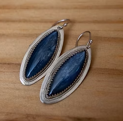 Blue Gemstone Earrings Kyanite Sterling Silver Jewelry Boho Dangle Earrings