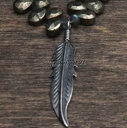925 Silver Feather Pyrite Fools Gold Labradorite Rustic Sterling Necklace