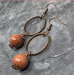 Sunstone Beaded Copper Forged Handmade Earrings