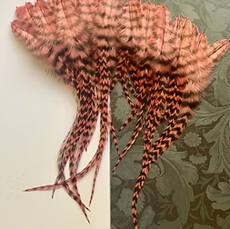 Coral Pink Black Grizzly Striped Craft Rooster Feathers Bulk