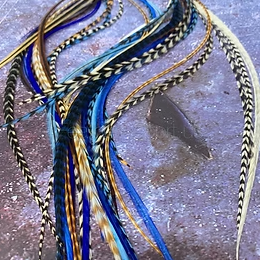 Bulk Hair Feather Extensions Blue and Natural 30 pack