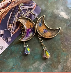 Crystal Moon Earrings Silver Resin Handmade Boho Jewelry