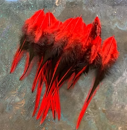 Craft Rooster Feathers Red Laced Saddle Black V Shape 4to7inch Pack of 15