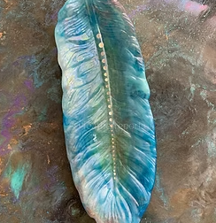 Long Decorative Feather Dish Seafoam Blue Handmade Gift Idea Art Resin