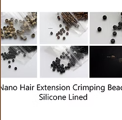 50 Nano Micro Links Silicone Lined 3mm Hair Crimps Blue Threader