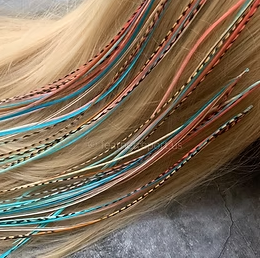 Set of 8 coral teal natural feather hair extensions bonded DIY kit with beads