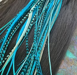 Caribbean Blue Teal Aqua Mix - XXL 11 Single Hair Feathers Blue Bohemian 14to17"